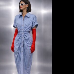 Ruched Button-Down Shirt Dress  (M)